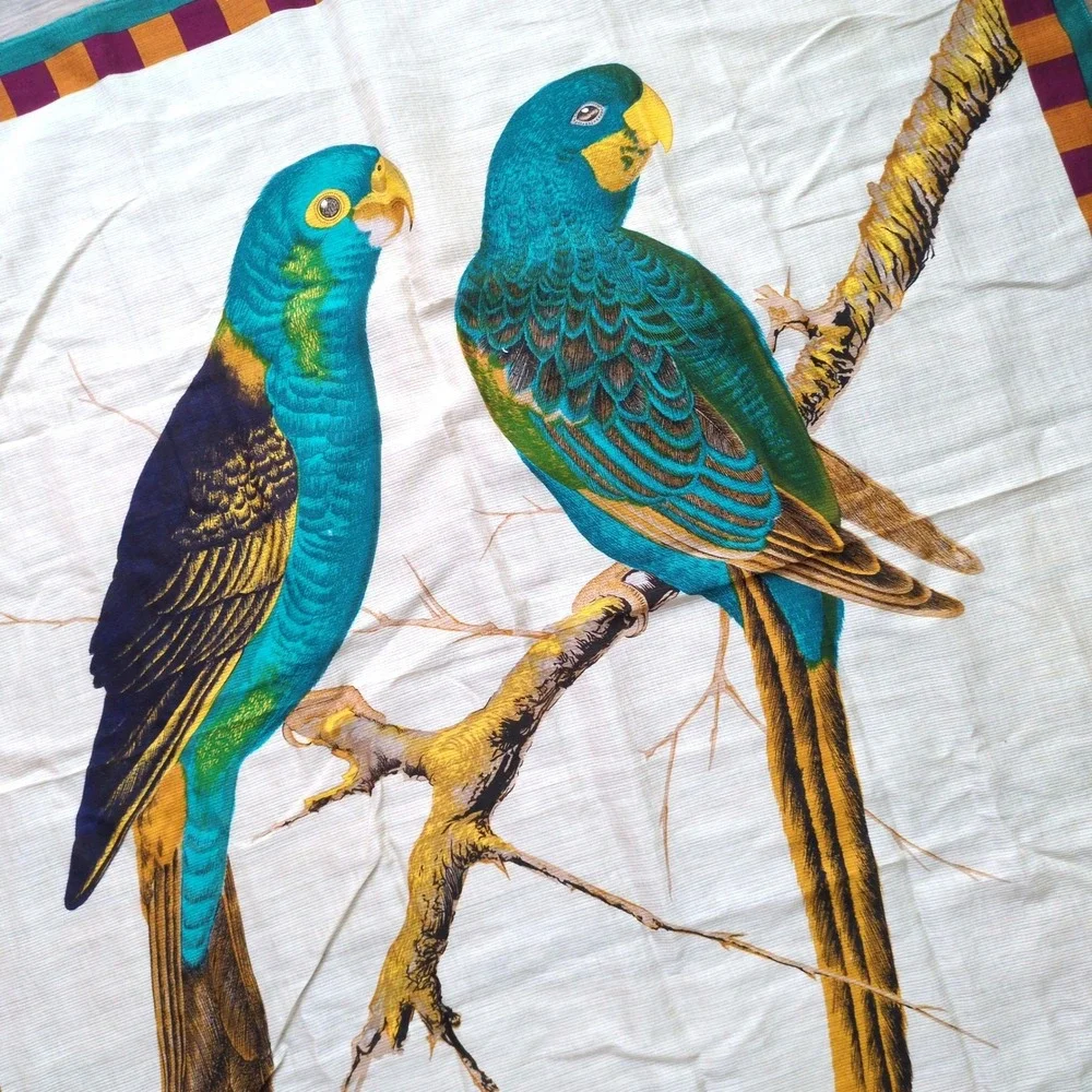 Vtg 80s/90s Perry Ellis Parrot Scarf Tropical Blue Teal Bird Cotton Square Japan